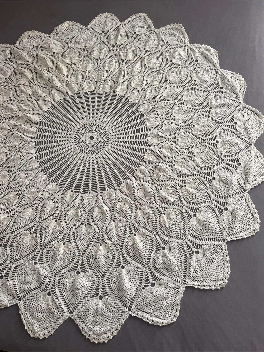 Handmade White Crochet Round Lace Tablecloth / Doily 57x61”